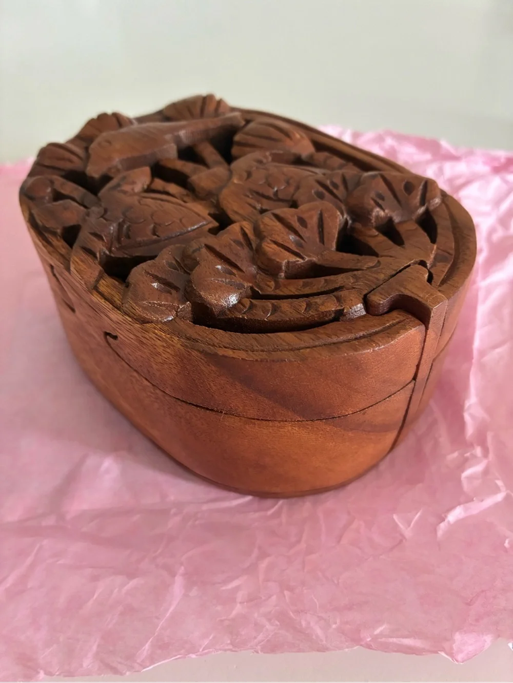 Hand-Carved Balinese Wood Keepsake Box – Turtles, Dolphins & Floral Design